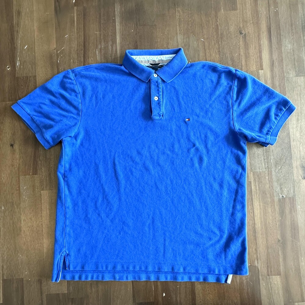 Tommy Hilfiger Polo Shirt Mens Extra Large Blue Short Sleeve 100% Cotton Classic